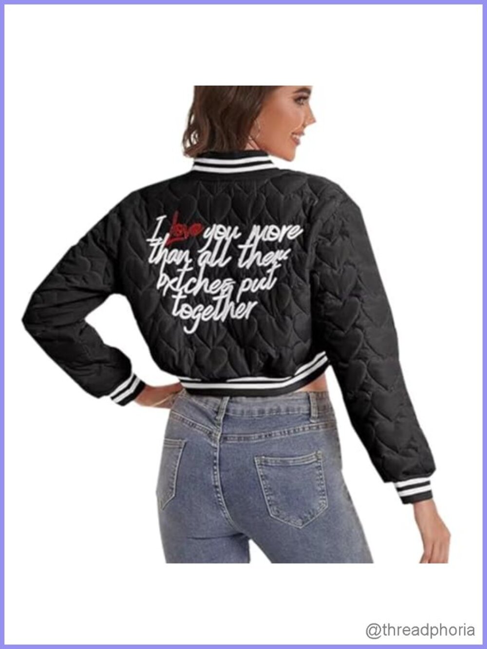 Women's Cropped Bomber Quilted Jacket Button Down Baseball Varsity Style